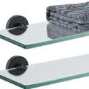 JQK Bathroom Glass Shelf Black, Tempered Glass Shower Storage 20 by 5 inches, 304 Stainless Steel Matte Black Wall Mount, 2 Pack, TGS101L20-PB-P2