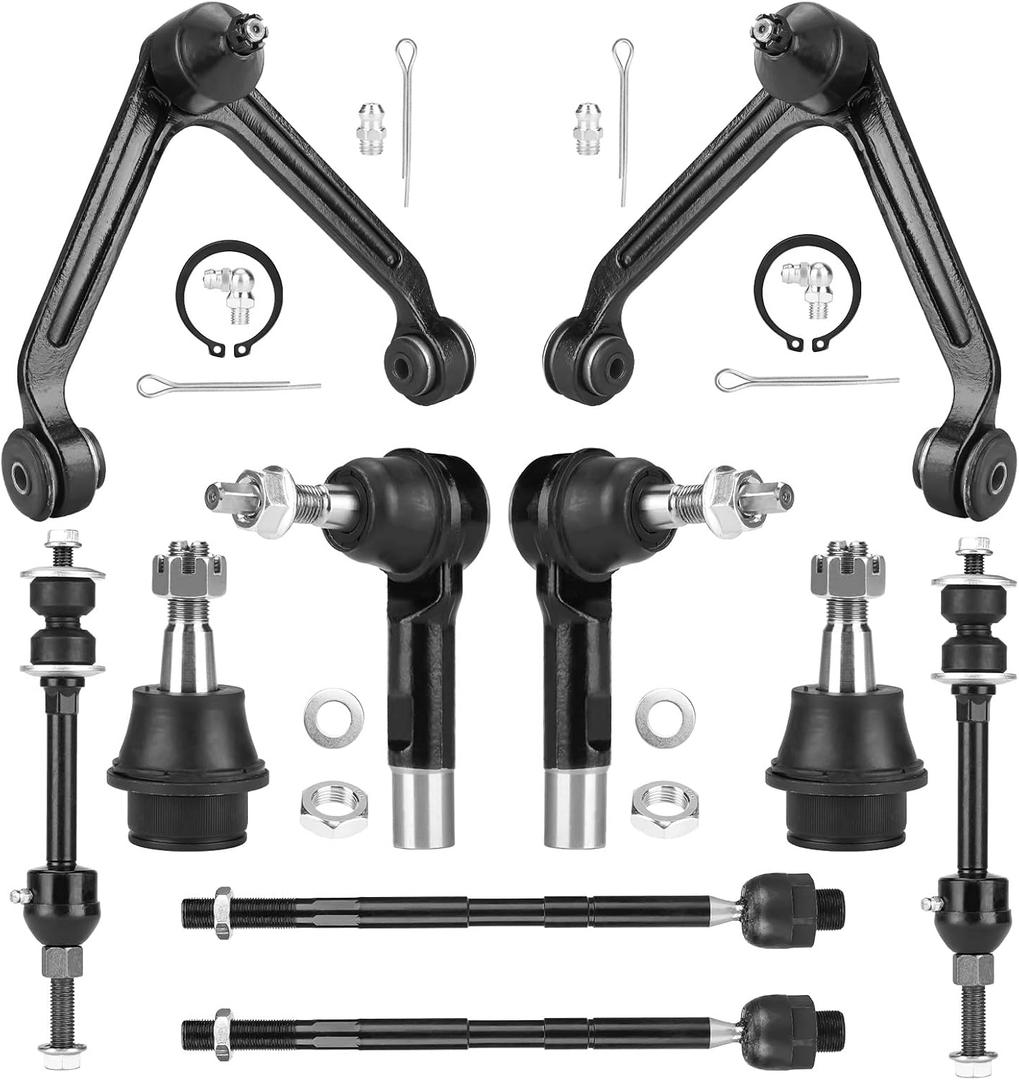 2WD Front Upper Control Arm with Ball Joint Fit for Dodge Ram 1500 2002 2003 2004 2005 Suspension Kit with Tie Rod Ends Sway Bar End Links Lower Ball Joints -10pcs