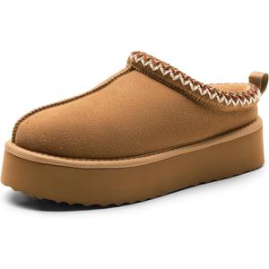 DREAM PAIRS Women's Platform Slippers Genuine Suede Slip-on Warm FuzzyEasy Autumn Winter Fluffy Comfy Furry Shoes for Outdoor Indoor
 Size 7