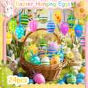 Easter Eggs Hanging Ornaments 24 Pcs Easter Decorations Hanging Eggs | Colorful Pastic Decorative Egg Tree Oranments Hand Painted Ball Egg for Spring Farmhouse Home Tree Basket Filler Decor
