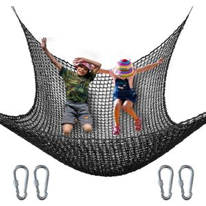 Kids Climbing Cargo Net, 9.8 * 9.8 ft Playground Safety Net, Polyester Double Layers Net Bridge for Inside, Outside, Backyard,Tree House, Obstacle Training, Monkey Bar, Black (9.8 * 9.8)