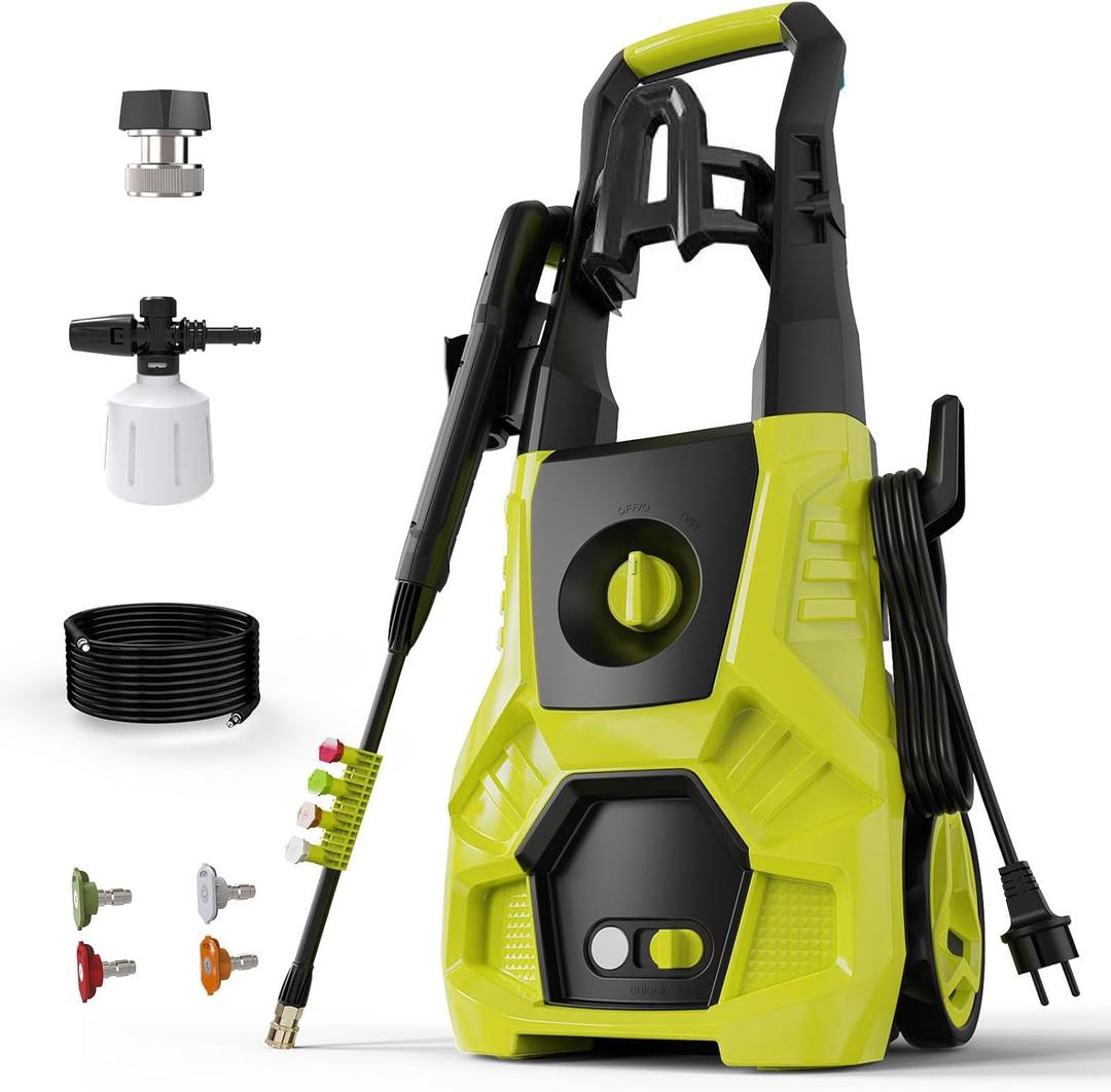 Electric Pressure Washer - 4800 PSI, 3.0 GPM High Power Washer Electric Powered with 35FT Power Cord, 4 Nozzles, Foam Cannon for Cleaning Cars, Driveways, Patios, Gardens, and Outdoor Surface, Green