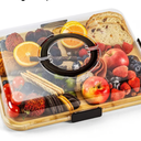 Charcuterie Board with Clear Lid, 2 Side Large Bamboo Cheese & Cutting Board for Entertaining, Includes 2 Plastic Cutting Mats & 4 Cheese Knives, Charcuterie gift ideas, Picnic Accessories