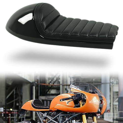 DKMOTORK 0391 Motorcycle Hump Cafe Racer Seat All Black（gloss black finish, subframe modification is required）