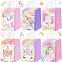 Kolldenn 24 Pcs Unicorn Party Favor Bags for Birthday Party Supplies Cute Unicorn Gift Goodie Paper Bags with Handles Rainbow Goody Treat Candy Pouch for Girls Birthday Baby Shower Decorations