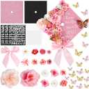 Naozinebi 55 Pcs Pink DIY Graduation Cap Decorations Faux Assorted Flowers Pink Bows 3D Butterfly Stickers Glitter Alphabet Letter Number Decals for DIY Hat Grad Cap Topper Graduation Party Supplies