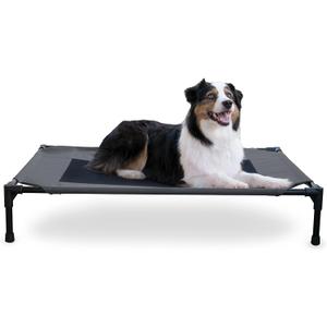 K&H Pet Products Outdoor Elevated Dog Cot, Breathable Cooling Elevated Cot Hammock Pet Bed for Large Dogs, Washable Mesh Cover, Raised Metal Frame, Collapsible, Portable - Large 42 X 30in Charcoal