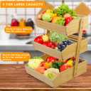 mobzio Fruit Basket for Kitchen Counter, 3 Tier Fruit Stand, Fruit Vegetable Storage Basket, Fruit Bowl for Kitchen Counter, Large Bamboo Basket Display Rack, Fruit Holder Produce Basket