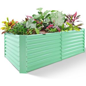 Land Guard 8x4x2ft Galvanized Raised Garden Bed, Planter Boxes Outdoor, Raised Garden Beds Outdoor for Vegetables, Flowers, Herbs, 479 Gallons, Lime Green