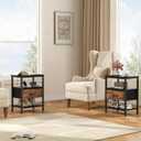 OLIXIS Nightstand with Charging Station, Beside Table with Fabric Drawers, 15.7"Dx11.8"Wx23.4"H