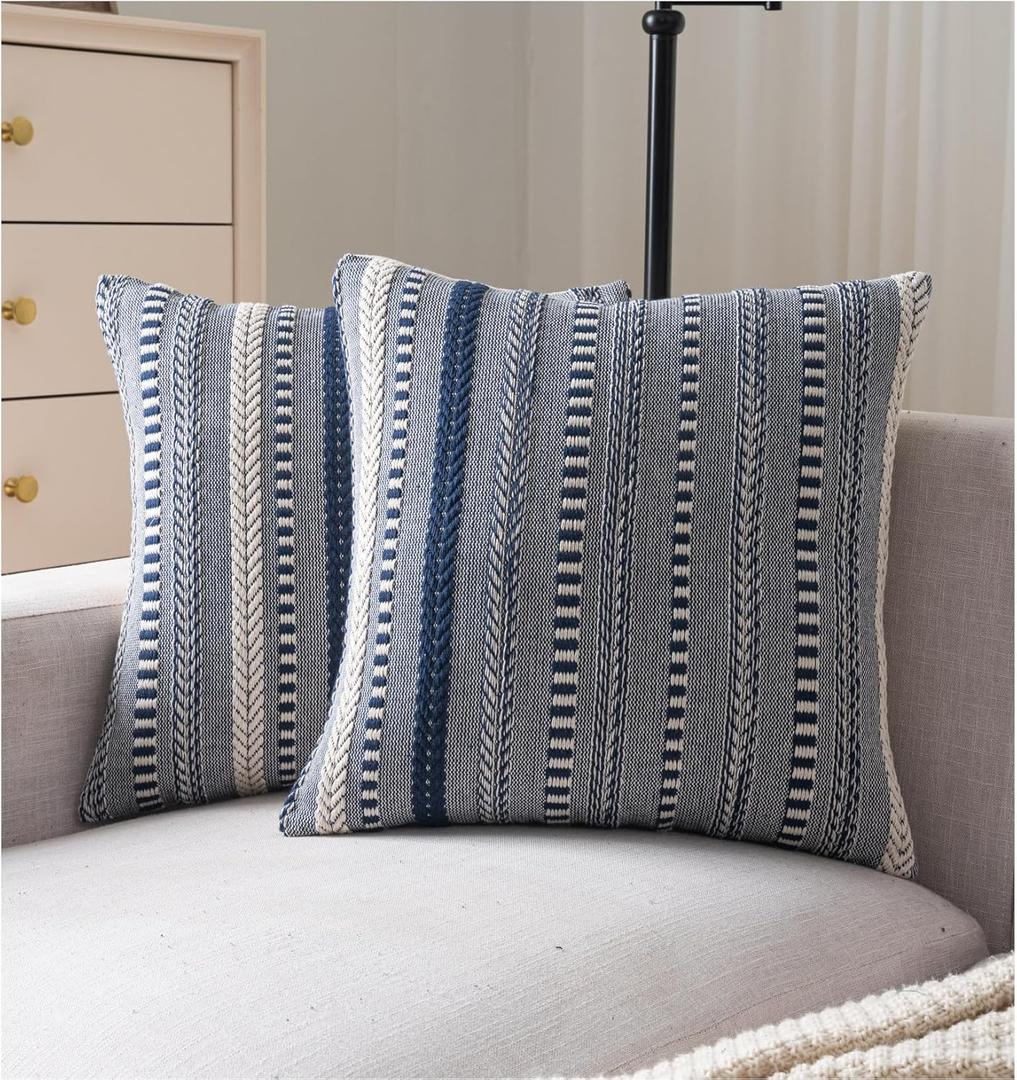 Cethom Boho Throw Pillow Covers 20x20 Inch Set of 2, Farmhouse Decorative Couch Pillow Cases, Navy Blue Accent Pillows of Bed, Sofa Bedroom Living Room Home Decor Cushion Cover
