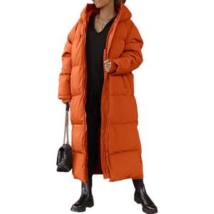 Shanfetl Women Long Quilted Coat Hooded Maxi Length Long Sleeve Puffer Jacket Padded Coat Winter Outerwear (Medium, Orange)