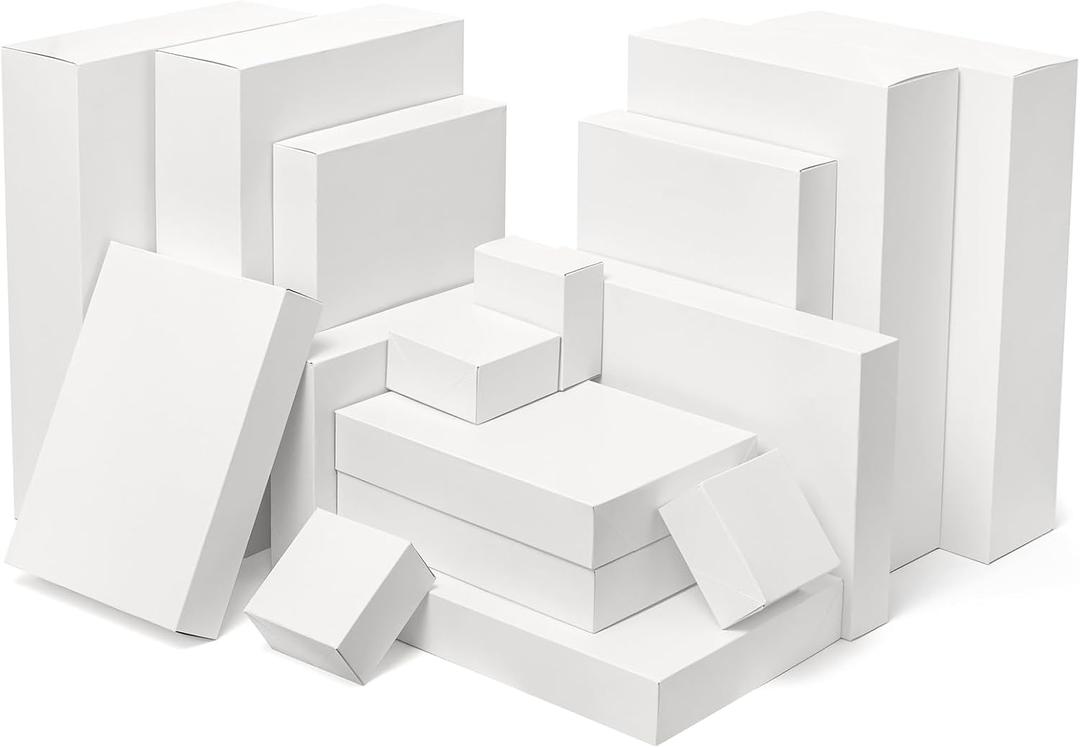Mefleet 16 Pack Gift Boxes with Lids Assorted Sizes Small to Extra Large Different Size Shirt Box for Wrapping Christmas Presents, Holidays, Birthday Gift White