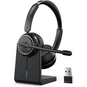 Wireless Headset with Mic for Clear Work Calls, Bluetooth 5.2 Headset with Noise Cancelling Microphone & Mute Button, 40H Talk Time for Zoom Teams, Home Office, PC Mac Laptop Phone (Glossy Black)
