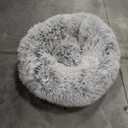 JOLLYVOGUE Small Dog & Cat Beds for Indoor Cats  20 inches Calming Donut Dog Bed for Kittens & Puppies, Washable Round Fluffy Plush Faux Fur Pet Beds (Smoke Grey)