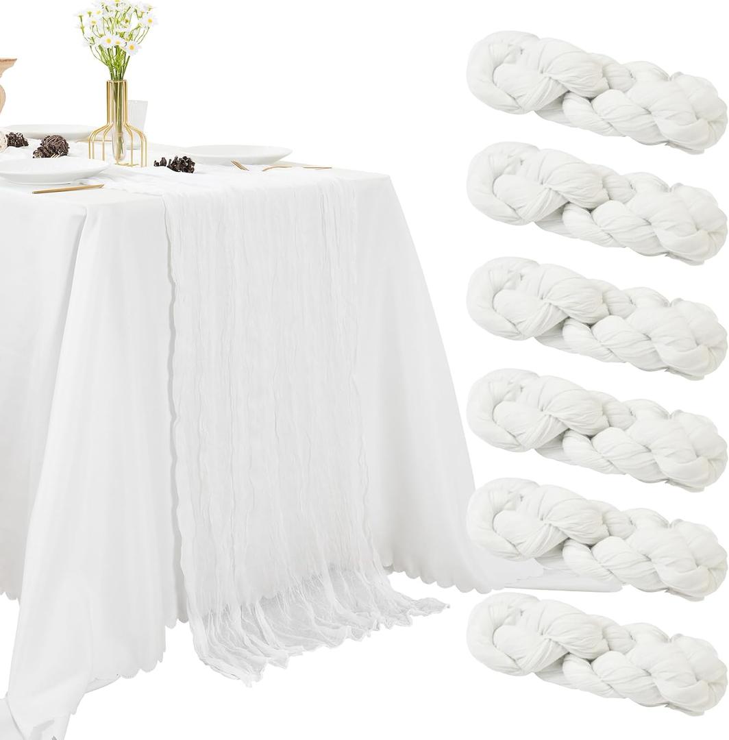 6 Pcs White Cheesecloth Table Runner, 10ft Cheese Cloth Table Runners for Christmas Birthday Wedding Party Baby Shower Valentine's Day Table Decoration