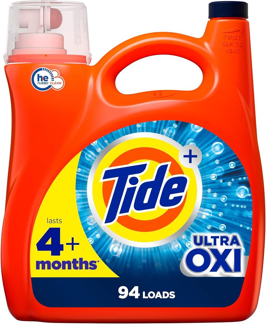 Tide Ultra Oxi Liquid Laundry Detergent HE Compatible, 94 Loads, 132 fl oz (Packaging May Vary)