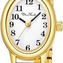 Diaofendi Petite Women's Easy Reader Watch, Analog Women Watch with Stainless Steel Expansion Band, Water Resistant (M(5.9"-7.5"), Gold)