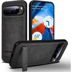 for Google Pixel 9/9 Pro Leather Case Slim Leather Phone Cover [Protective Slim with Kickstand] Bumper Shockproof Protective Leather Case[ Compatible with Google Pixel 9/9 Pro] (Black)