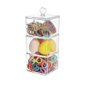 Hair Accessories Organizer for Girls, 3 Stackable Storage Containers with Lids, Acrylic Clear Vanity Bathroom Containers, Hair Tie Holder, Minor Damage