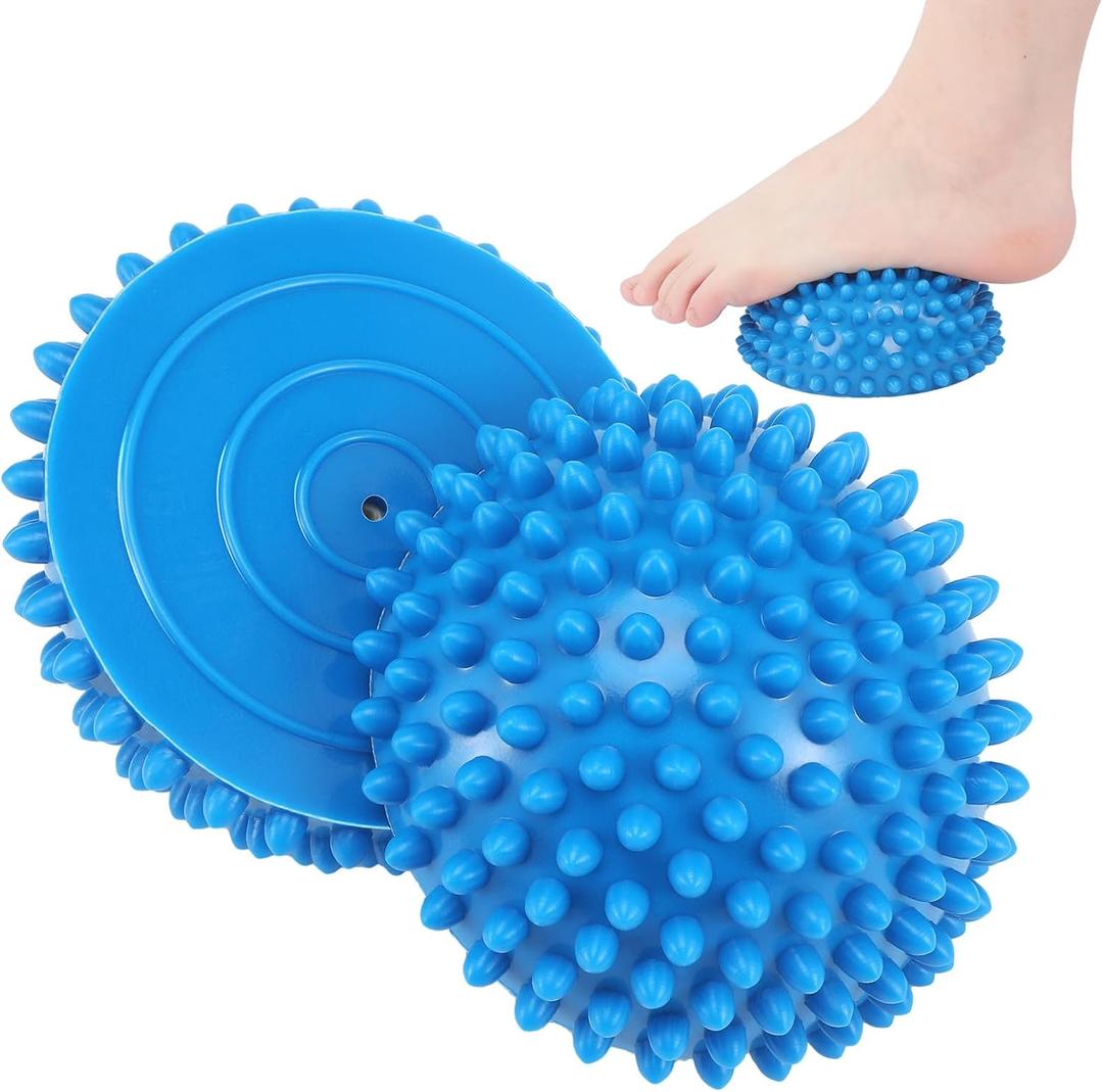 2 Pcs Half Round Massage Ball for Feet Blue Spiky Massage Ball for Kids Adults Sports, Stability Training, Muscle Balancing Therapy, Yoga Gymnastics Exercise