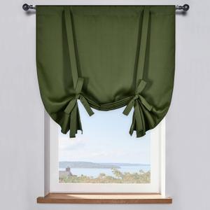 DONREN Tie Up Shade for Bathroom - Farmhouse Kitchen Curtain Thermal Insulated Window Treatment Rod Pocket Balloon Christmas Valance (1PC,Olive Green,34W x 45L)