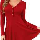 Dressmine Sexy Long Sleeve Mini Dress for Women V Neck Flowy Short Casual Ribbed Tennis Dresses Fall Pajamas Loungewear (Large, Red)