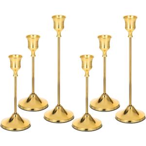 6 Pcs Candlestick Holders Taper Candle Holders, Metal Tall Candlestick Holder Golden Candle Stick Holder for Pillar Candles, Candlesticks for Party Fireplace Wedding Dining Table Halloween Decoration