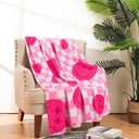 Frienda Preppy Throw Blanket Smile Face Cute Flannel Soft Plush Fuzzy Blanket Preppy Bedding Stuff for Dormitory Living Room 50" x 60"(Checkered Smile Face)