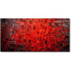 Hand Painted Modern Oil Painting Texture Red Abstract Canvas Wall Art Decoration Picture Contemporary Artwork Framed Ready to Hang