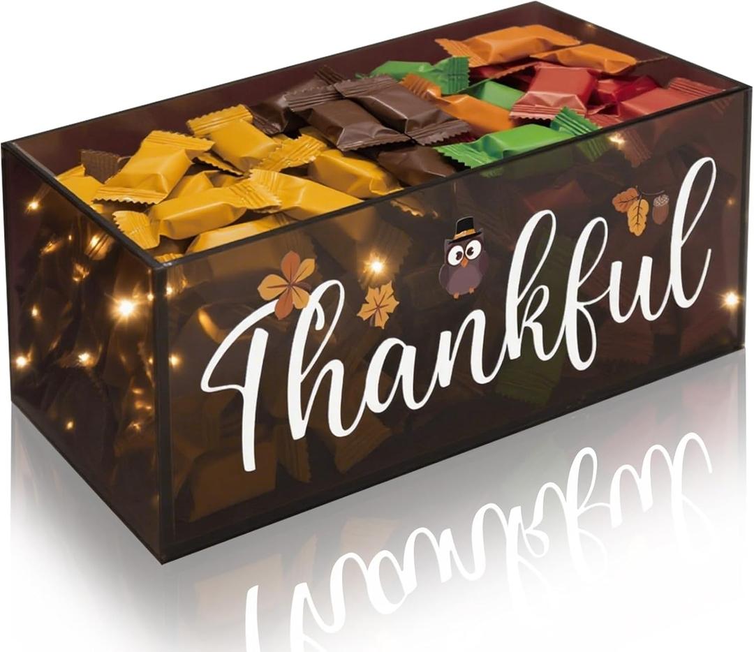 Thanksgiving Candy Bowl with Light Brown Acrylic Box Candy Dish Holder Box for Fall Thanksgiving Decor Party Supplies Serving Gift