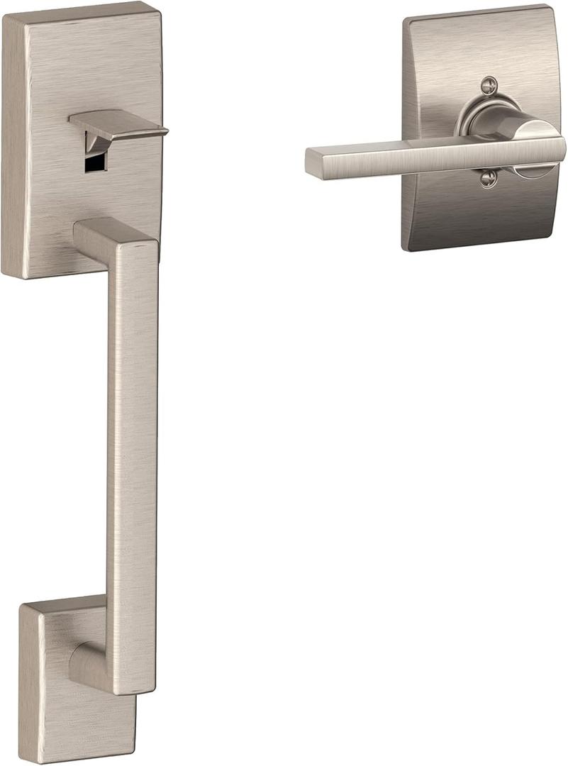 Schlage FE285 CEN 619 LAT CEN Century Front Entry Handleset with Latitude Lever, Lower Half Grip, Satin Nickel (Century Interior Trim)