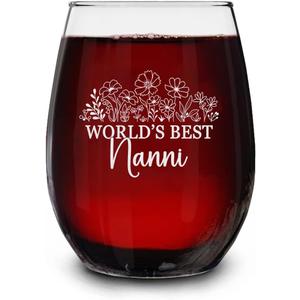 World's Best Nanni Wine Glass - Gifts For Nanni From Grandkids - Birthday Gifts For Nanni - Mother's Day Gifts - Nanni Wildflowers Wine Glass - Best Nanni Floral Wine Glass