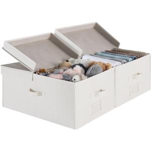 StorageWorks Extra Large Storage Bins with Lids, 55L Decorative Storage Bins with Double-Open Lid and Divider Board, Fabric Bins with Handles, Mixing of Beige, White & Ivory, 2-Pack (Jumbo)