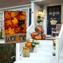 BLKWHT Fall Leaves Cat House Flag 28x40 Vertical Double Sided Welcome Maple Leaf Autumn Thanksgiving Holiday Outside Decorations Burlap Yard Flag BW828-40