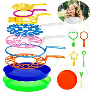 Roberly 15 Pack Bubble Wands Set with Tray Bulk Funny Bubble Making Toy for Kids - Summer Outdoor Toys & Also Gifts for Kids Birthday Games Party Favors