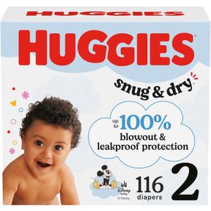 Huggies Size 2 Diapers, Snug & Dry Baby Diapers, Size 2 (12-18 lbs), 116 Count