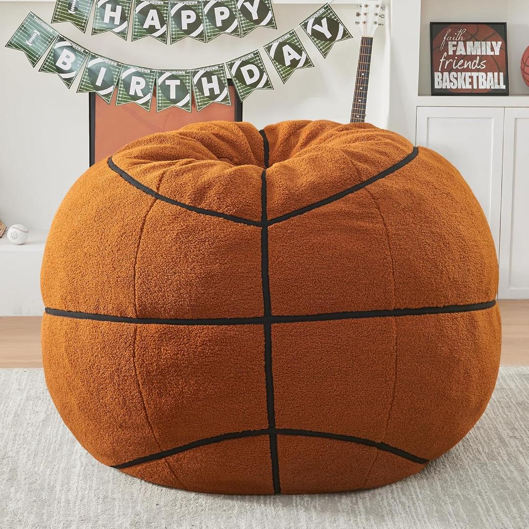 Sports Basketball Bean Bag Chair - Giant Bean Bag Chairs for Adults and Kids - Oversized Bean Bag Sofa Couch with Filler - Plush BeanBag Furniture for Living Room Bedroom Dorm Office - 44 Inch