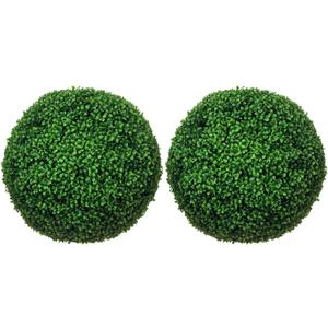 HOMCOM Artificial Boxwood Topiary Ball Set of 2 19.7 Inch Faux Plant, UV-Protected Anti-Fading Fake Plants for Home Indoor Outdoor Porch, Green
