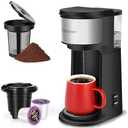 Ranbomer K Cup Coffee Maker, Single Serve coffee machine or Ground Coffee Machine 2 in 1, 6 to 14 Oz Brew Sizes, Mini One Cup Coffee Maker with Self cleaning Function, Fits Travel Mug (Black)