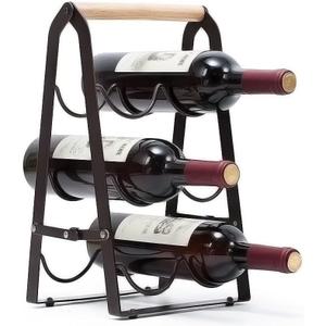 HMKAIJUFUL Wine Rack, 6 Bottle Wooden Countertop Free Standing Shelf,3 Tier Bottle Holder Stand for Home Bar Tabletop, Cabinet Inserts, Kitchen, Wine Cellar Storage No Assembly(Black)