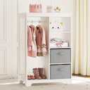 UTEX Kids Dress Up Storage with Full Length Mirror, Kids Armoire with 2 Storage Bins, Opening Hanging Costume Closet Wardrobe, Pretend Storage Closet Armoire Dresser, 28" W x 14" D x 41" H