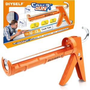 DIYSELF-Caulk-Gun-Drip-Free, Hand Caulking Tool with Smooth Rod, Caulking Gun Fits 10 oz Tube, 10:1 Thrust Ratio Silicone Gun for Bathroom, Kitchen, Windows, Door Frames, Small Repairs (Orange)