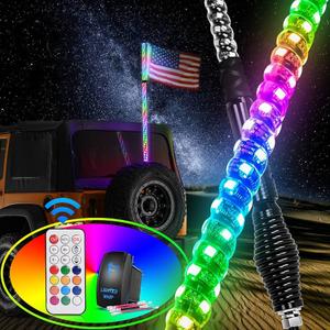 Nilight 1PC 4FT Spiral RGB Led Whip Light with Spring Base Chasing Light RF Remote Control Lighted Antenna Whips for Can-Am ATV UTV RZR Polaris Dune ...