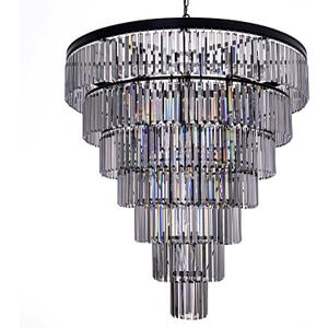 TOCHIC Black Crystal Chandelier for Living Room, 40 Inch 7-Tier Modern K9 Smoke Grey Chandeliers for Dining Room, Round Raindrop Light Hanging for High Ceiling, Staircase, Entryway, Foyer
