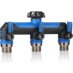 Garden Hose Splitter, 3 Way Water hose bib Spigot splitter, T Hose Connector- with Shutoff Valves Water AdapterOutdoor Faucet Splitter 3/4" GHT Thread For Home Outdoor Garden irrigation, Blue 