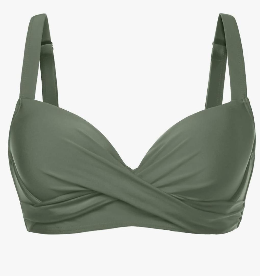 Aqua Eve Women Underwire Bikini Top - Push Up Swimsuit Top Bra Padded Bathing Suit 2025 Twist Front Swimwear Medium Olive Green