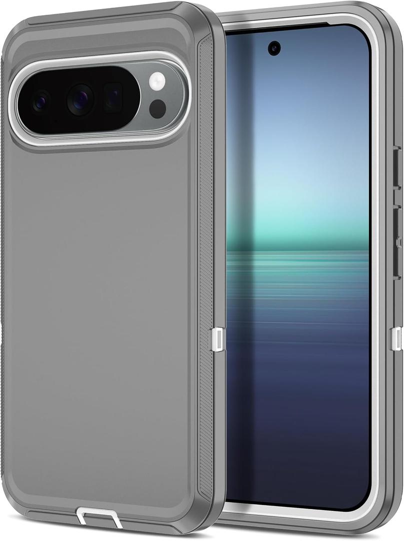 I-HONVA for Google Pixel 10 Pro XL Case Shockproof Dust/Drop Proof 3-Layer Full Body Protection [Without Screen Protector] Rugged Heavy Duty Cover Case for Google Pixel 10 Pro XL,Grey/White