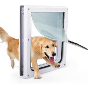 PAWISE 2 Way Dog Door, Lockable Dog Flap with Flexible Transparent Flap, Weatherproof & Easy Install Pet Door with Solid Metal Panel, Energy-Efficient Design Doggy Door for Large Dogs(15.3"x12.2")
