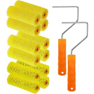 12 Pcs Textured Paint Roller Covers with 2 Frames Set, 4 inch 3 Textures Foam Drywall Texture Paint Rollers, House Paint Roller Covers for Art Painting Walls Ceilings